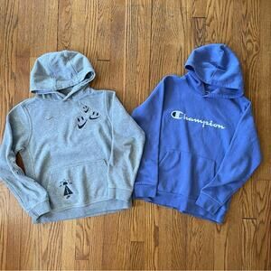 Lot of 2 Nike and Champion Hoodies Grey Purple Boys Girls Big Kids M L 10 12